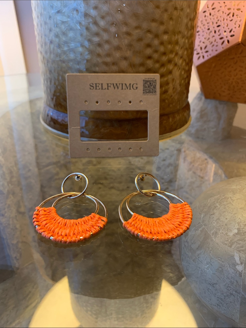 Selfwimg Orange Woven Double-Hoop Earrings